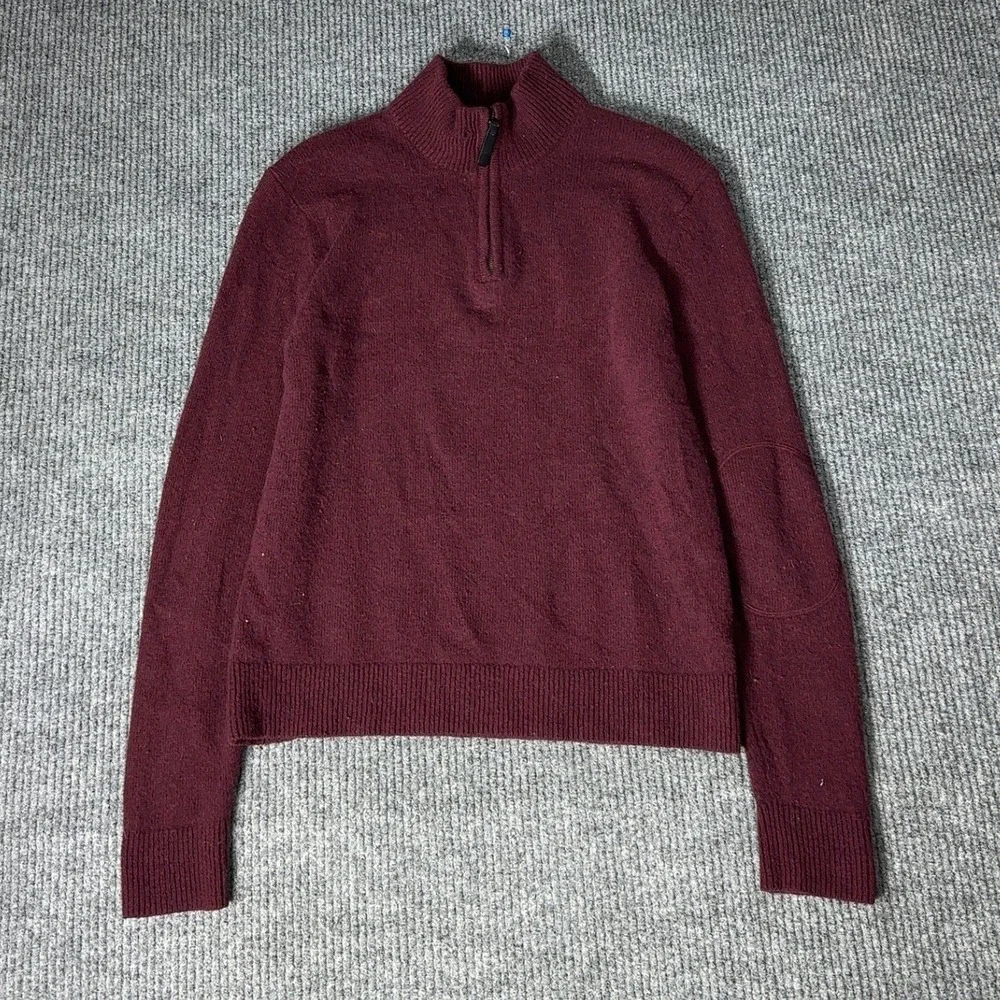 Banana Republic Sweater Mens S Burgundy Quarter Zip Merino Wool Elbow Patches